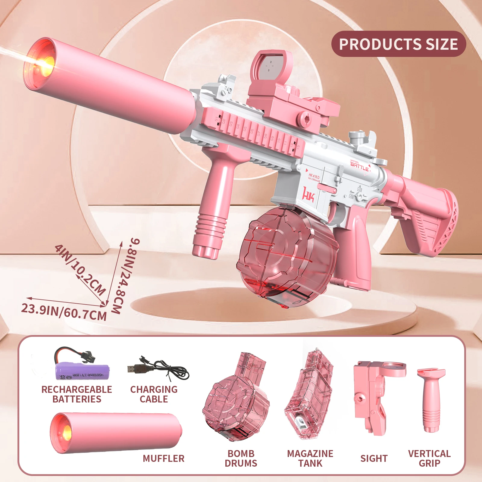 New M416 Second Water Gun Spitfire version Automatic Electric Repeating Muzzle Flash Water Gun Blue Pink Children's Outdoor Toys 5