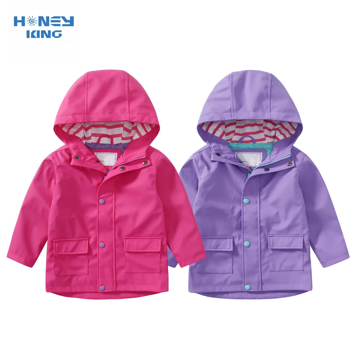 HONEYKING Baby Jackets for Boys Solid PU Leather Hooded Rainwear