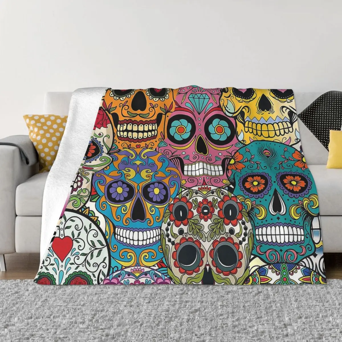 

Sugar Skull Blanket Flannel Decoration Day Of The Dead Portable Home Bedspread