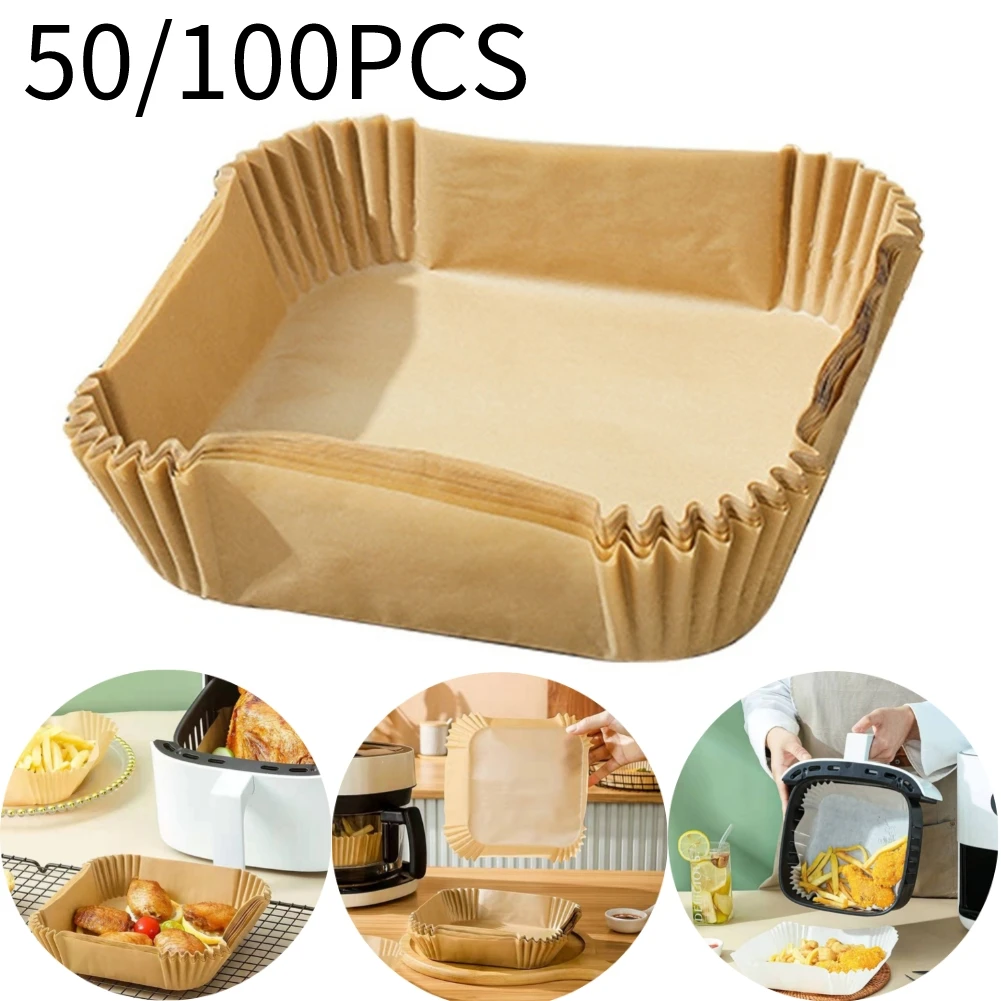 

50PCS 22CM Air Fryer Parchment Paper Liners Non-Stick Disposable Paper Tray Barbecue Plate Food Oven Kitchen Round Baking Paper