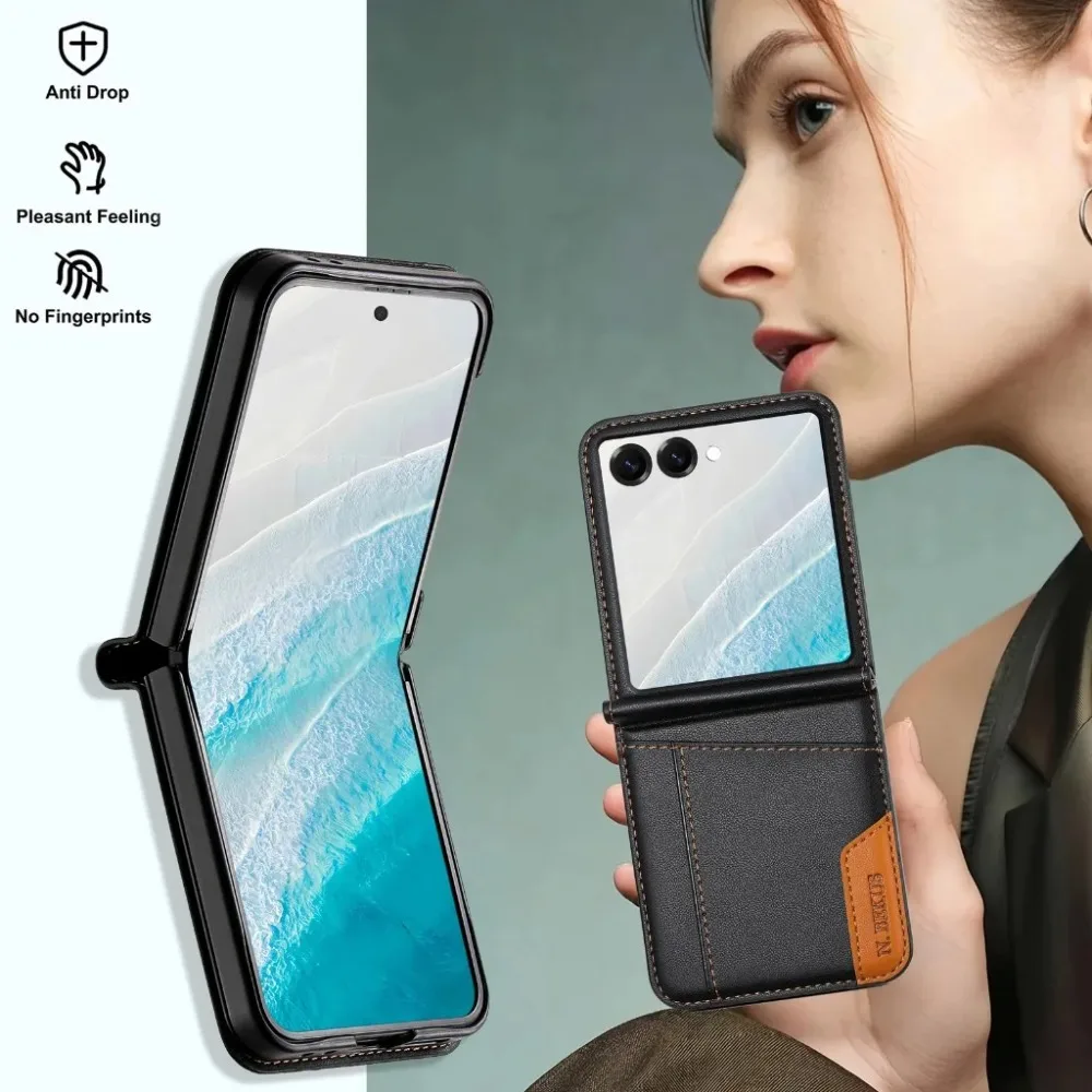 RFID Blocking Flip PU Leather Wallet Phone Case with Card Holder and Hinge Protection Cover