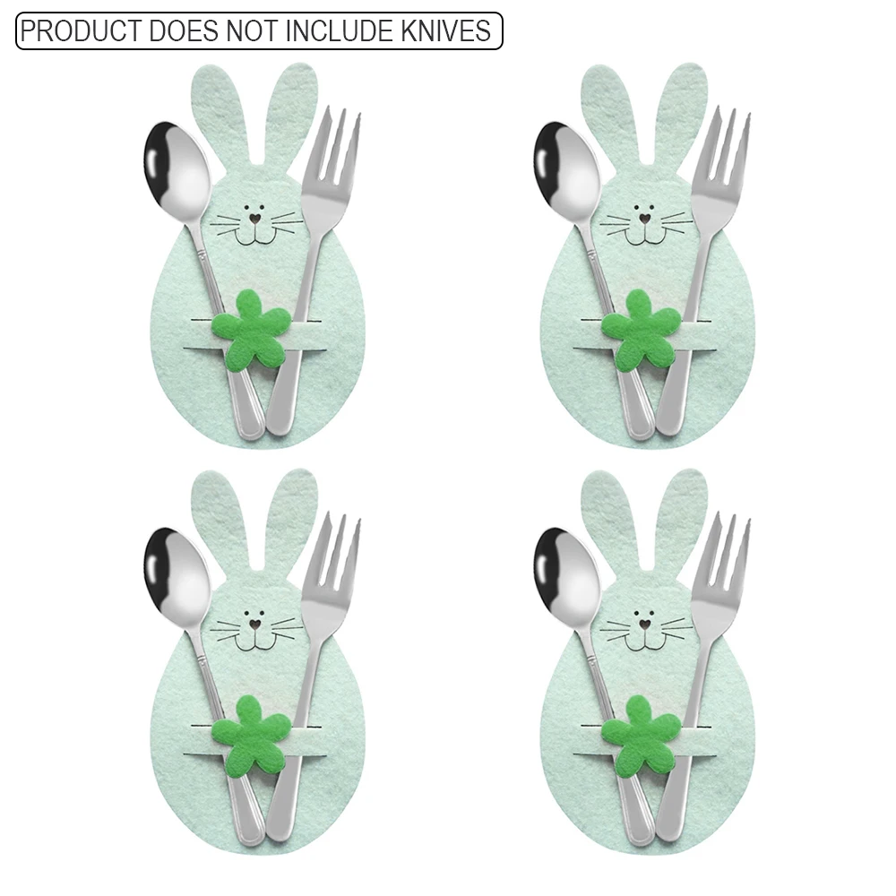 Easter Knife Fork Holder Felt Bunny Cutlery Bag Tableware Accessories Dinner Table Supplies 4PCS/set