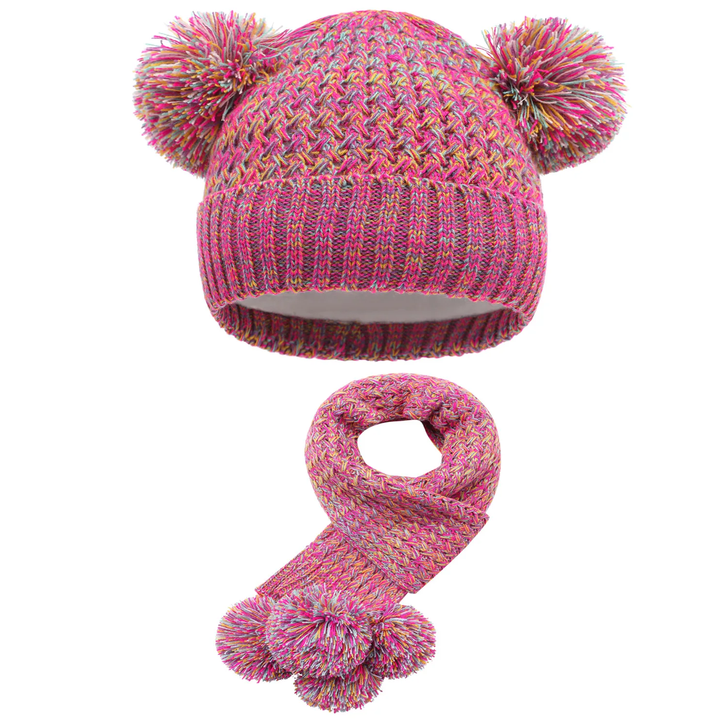 Hat Scarf Set Winter Girl Beanie Pompom Acrylic Knit Cap Autumn Warm Soft Skiing Accessory For Outdoor Cold Weather