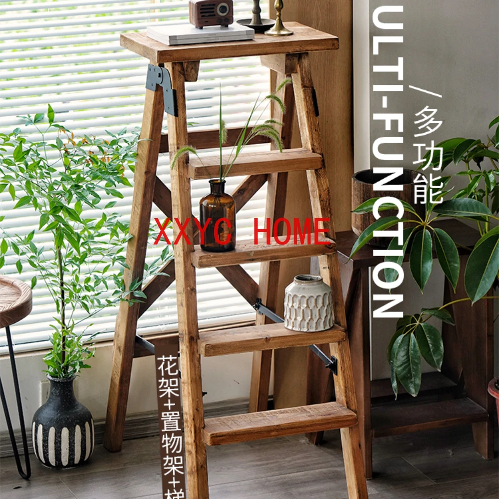 

Nordic Floor Solid Wood Ladder Bedroom Storage Shelves Simple Flower Stand Bed & Breakfast Furniture Decoration