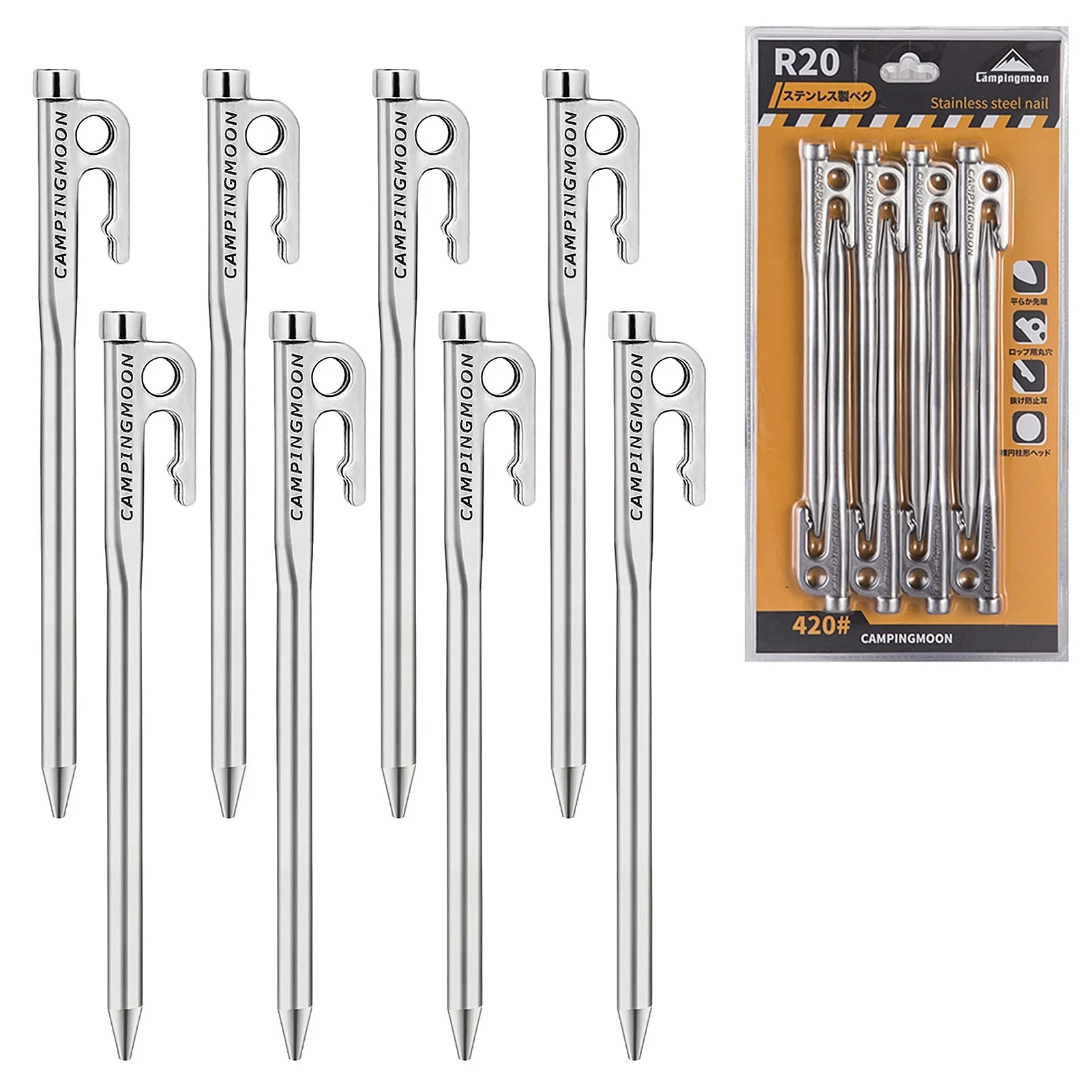 Tent Pegs Campingmoon Heavy Duty Steel Tent Stakes Pegs Hook and Hole Design for Outdoor Backpacking Camping Tent Canopy