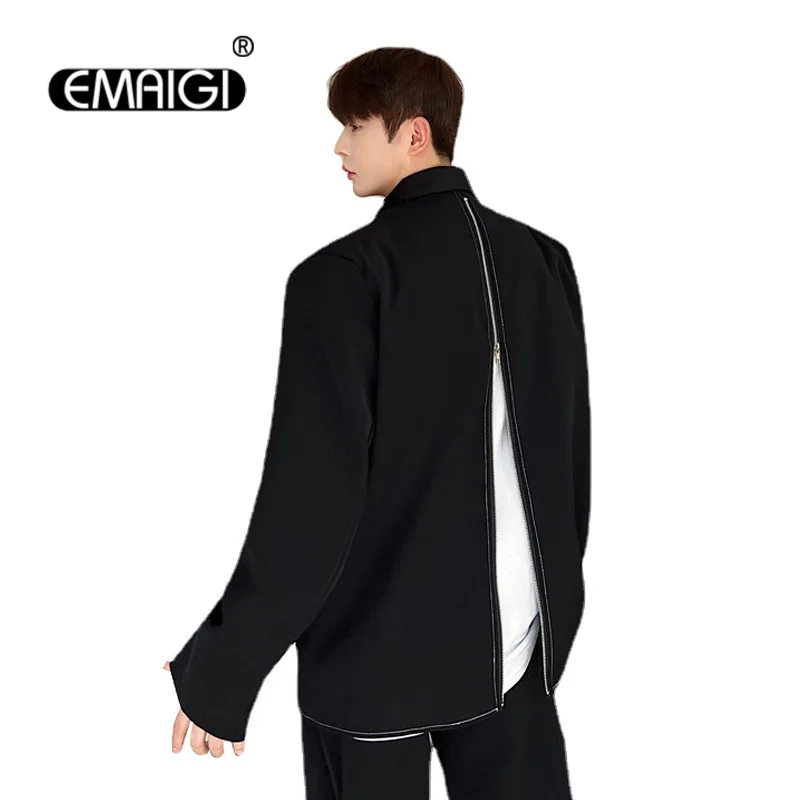 

Mens Fake 2PCS Splice Back Zipper Suit Jacket Blazers Male Multi Wear Fashion Loose Casual Korean Streetwear Blazers Coat Top