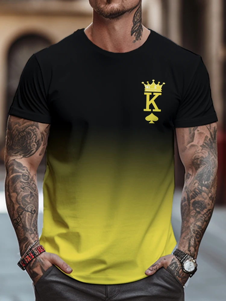 

Футболка мужская с круглым вырезом, простая модная универсальная рубашка с градиентным 3d Цифровым принтом, свободная повседневная с коротким рукавом, на лето