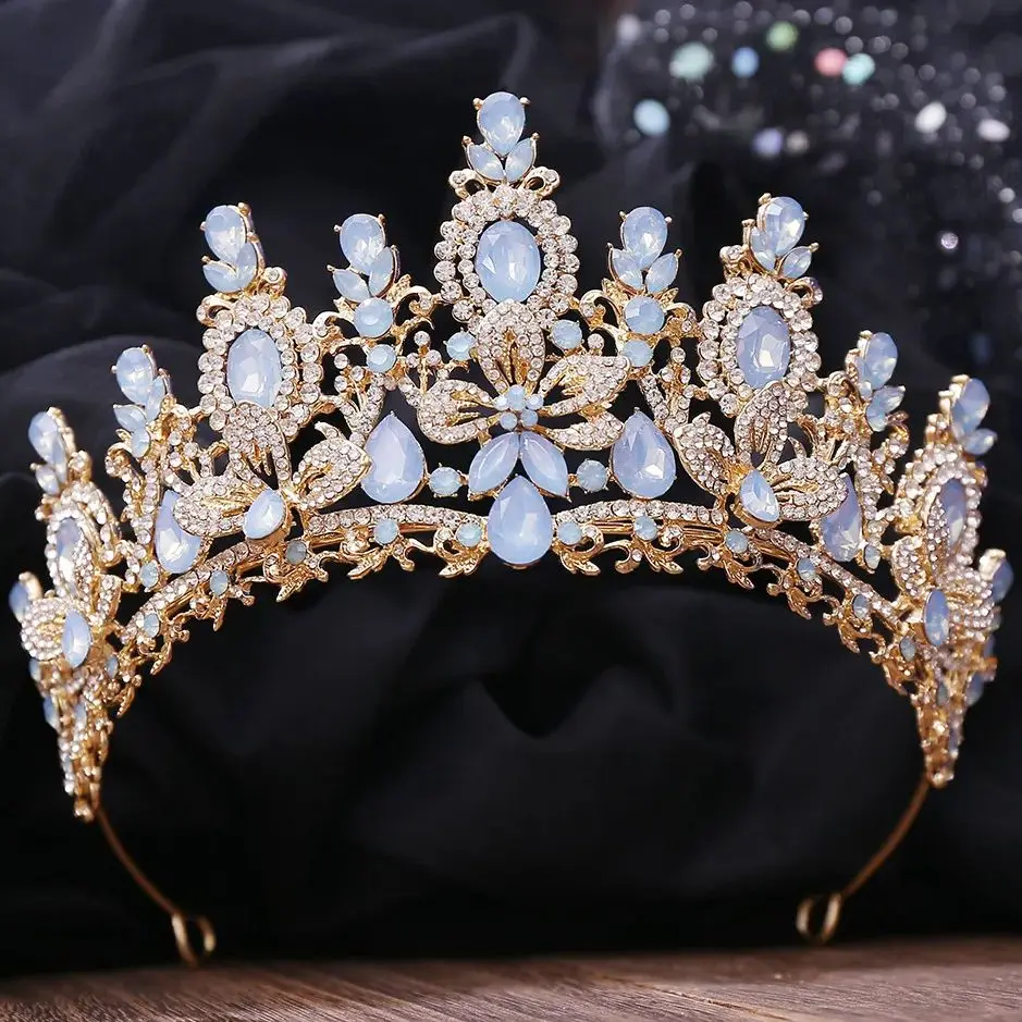 Hair Accessory Bridal Headwear DIEZI 10 Color Opal Pink Crystal Tiara Crown For Women Wedding Party Elegant Bridal Bride Flower