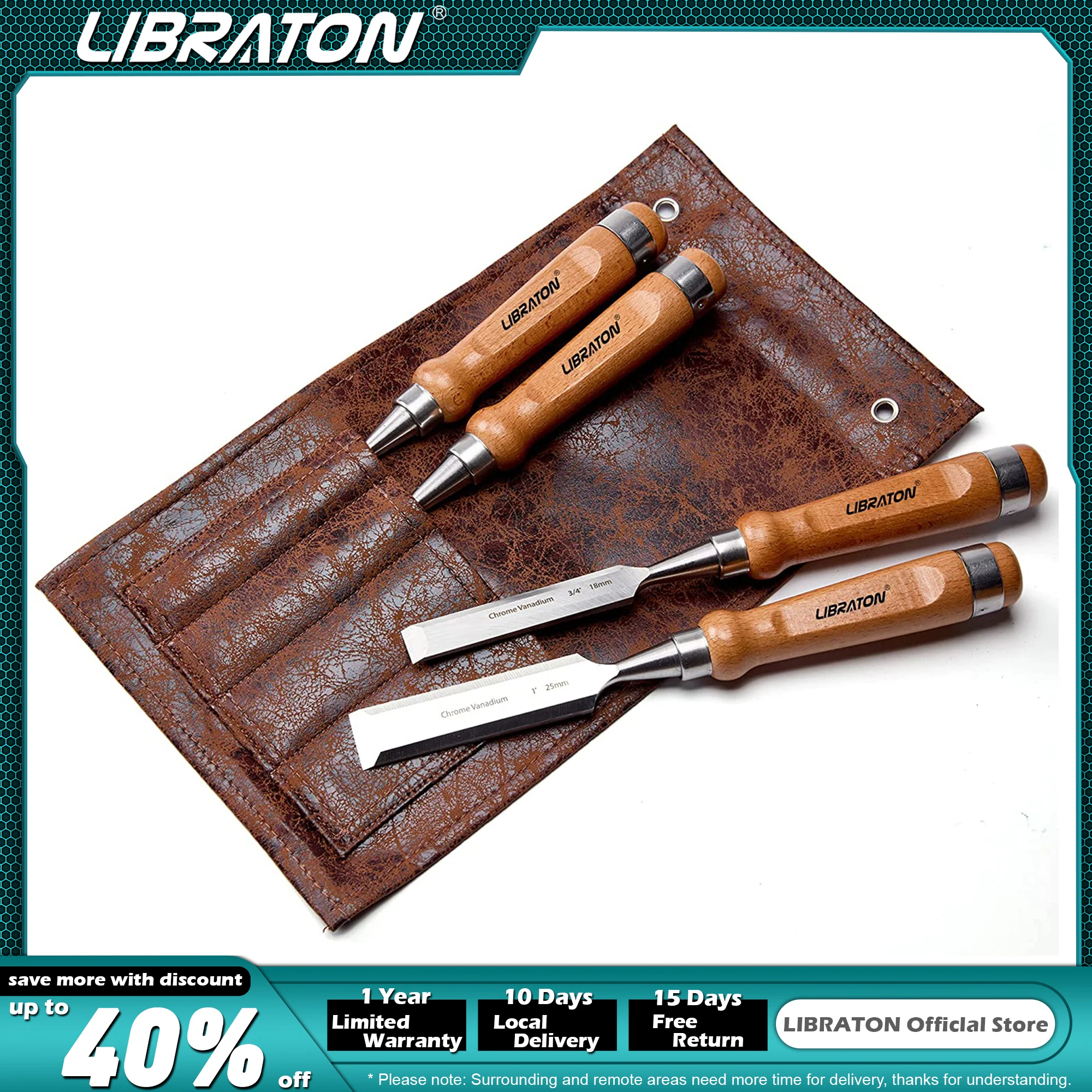 LibratonWoodworkingChiselSet4pcsCrVWoodChiselsSetProfessional