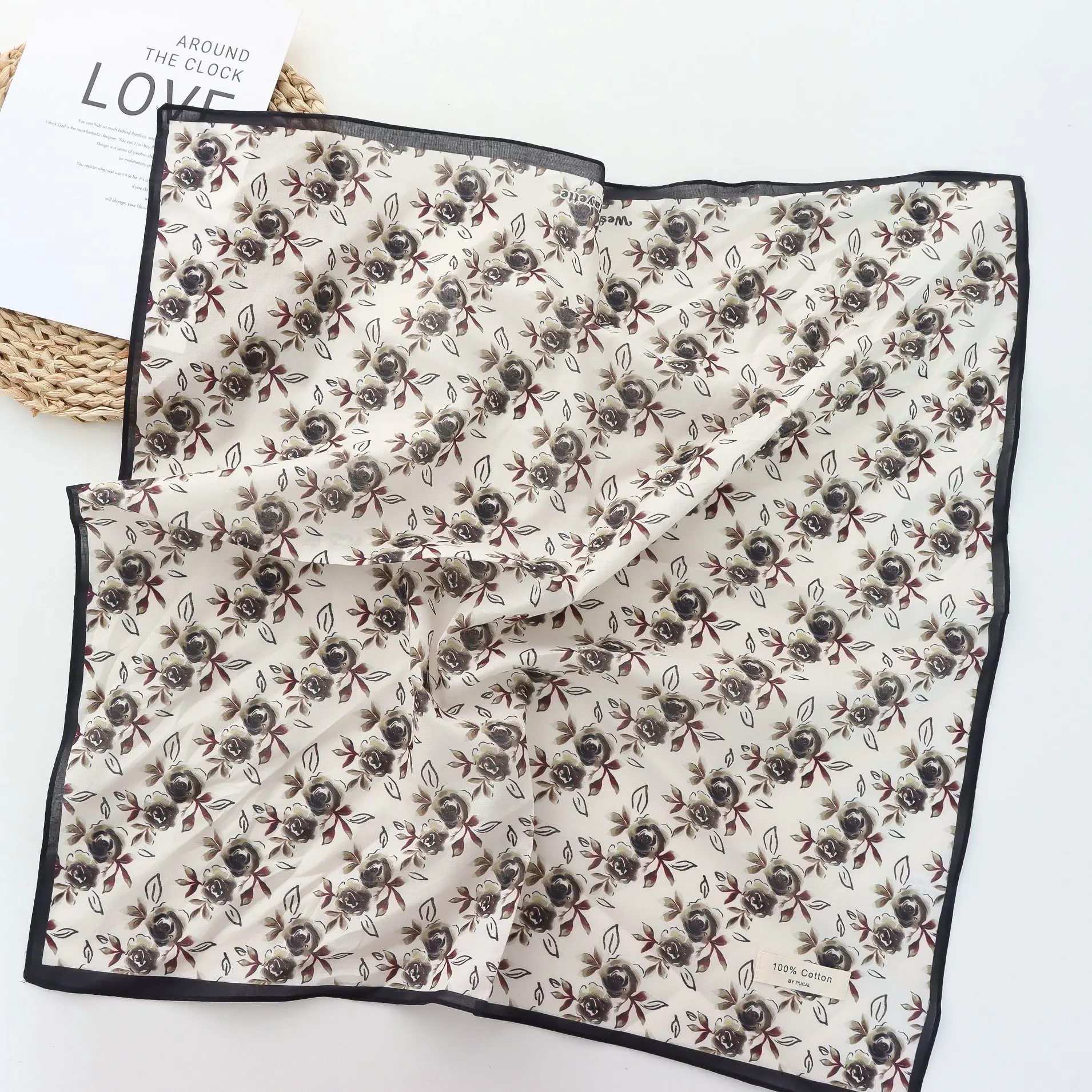 2025 koreanischen Stil All-Matching Floral Quadrat Schal Baumwolle Kleinen Schal Retro frauen Dünne Frische Dekoration Seide Schal stirnband – Detail 10