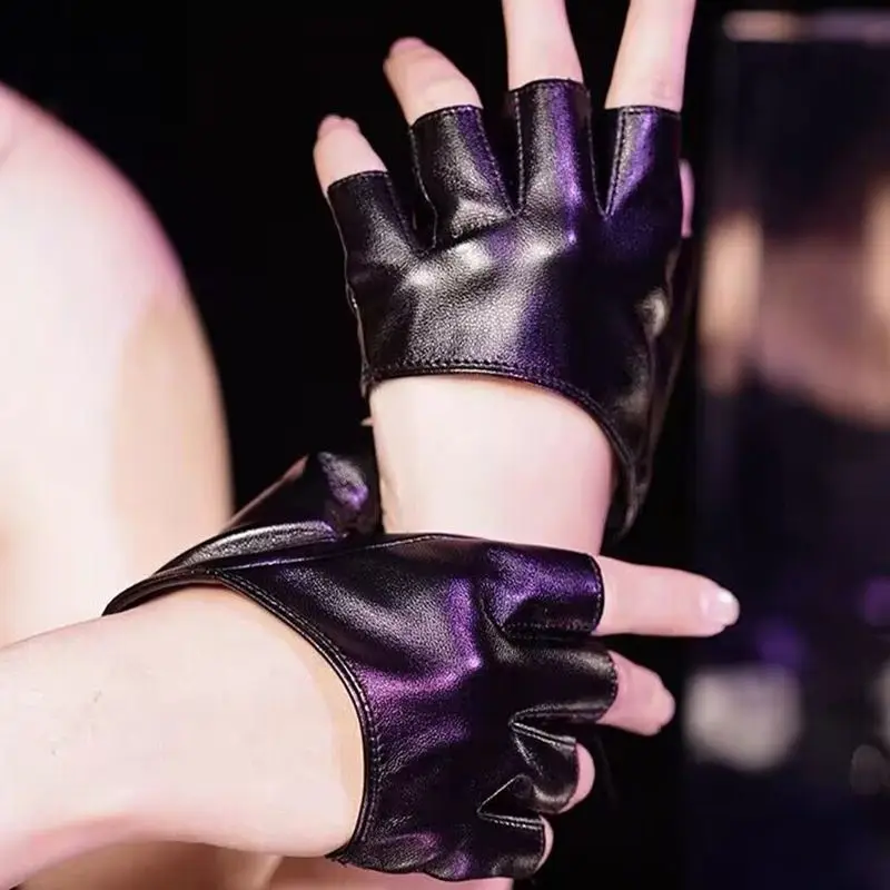 1 Pair Black Pu Leather Half Finger Gloves For Gothic Punk Rock Lolita Harajuku Stage Performance Cosplay Women Fingerless Glove