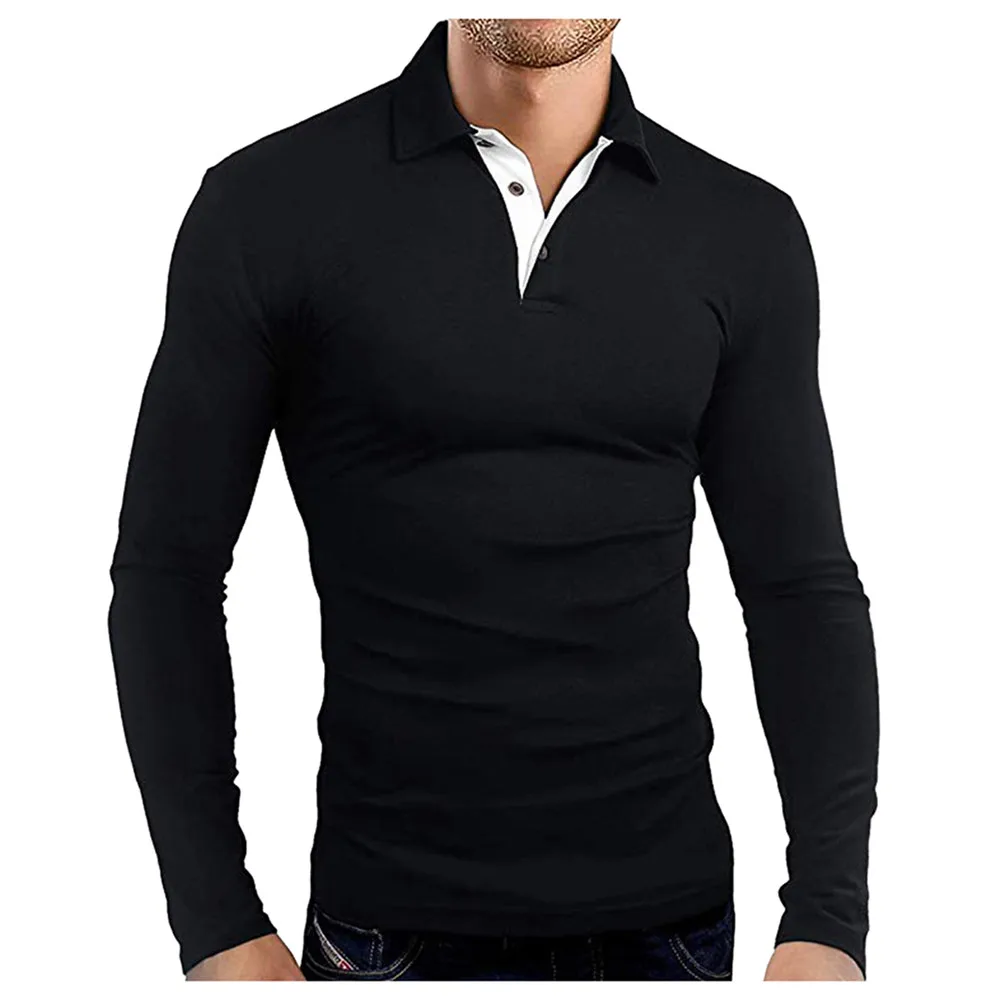 thumbnail image 1 of Nuevas camisetas de algodón de gran oferta para hombre, camisetas de manga larga de color liso con cuello vuelto, 1 of 5