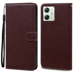 Elegant Silicone Leather Flip Wallet Case for Moto G54 5G (Coffee)