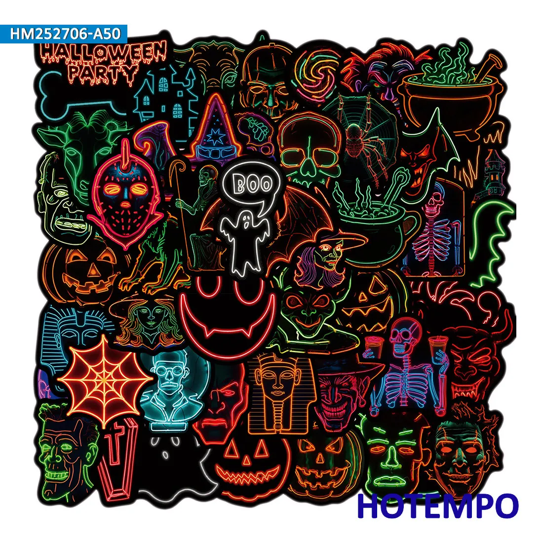 20/30/50 Stück, Halloween-Aufkleber, Neon-Stil, Geisterskelett Hexenmonster, Geeignet für Dekoration, Laptop, Auto, Telefon, Motorrad, Gepäck, Lustiges Sticker-Paket – Detail 3