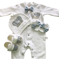 Personalized Light Pink Newborn Welcome Home Outfit Set with Crown Jewelry - Newborn size 52 (Baby blue)
