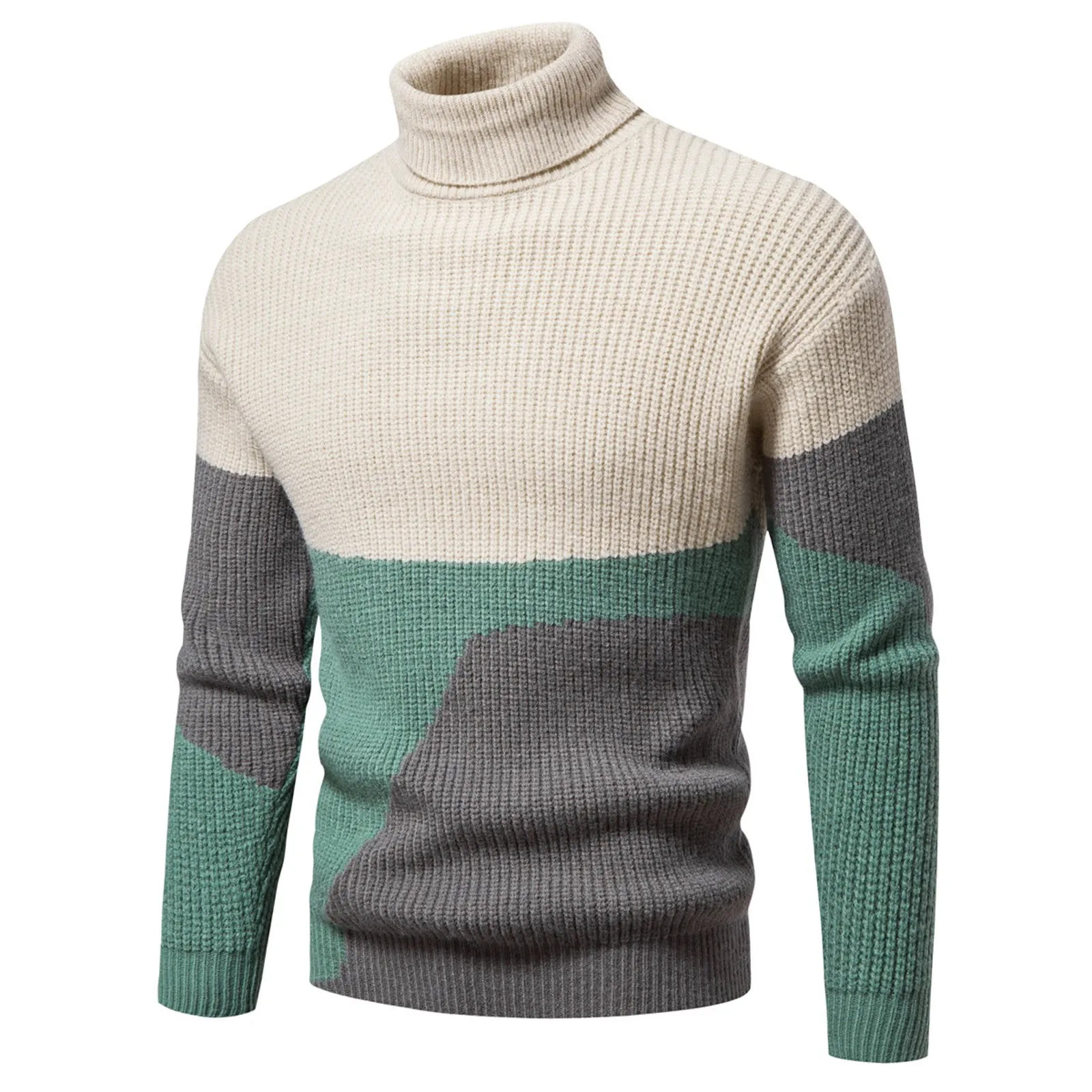 Mens Winter Knit Sweater High Neck Turtleneck Knitted Pullovers Slim Fit Male Pull Homme Hombre Autumn Striped Knitted Shirts