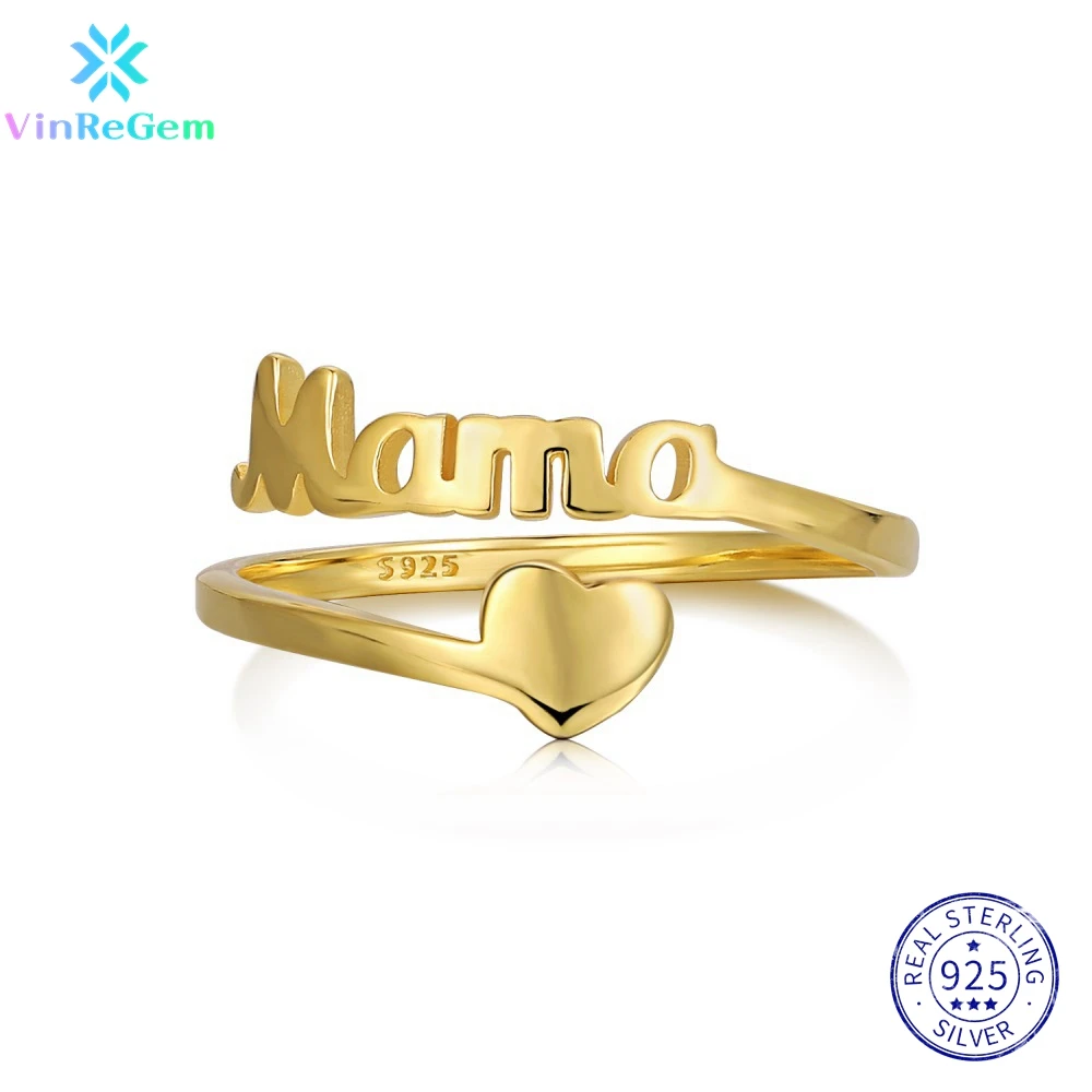 

Vinregem Genuine 925 Sterling Silver Heart White/Yellow Gold Ring for Mother's Day Gift Fine Jewelry Wholesale Dropshipping