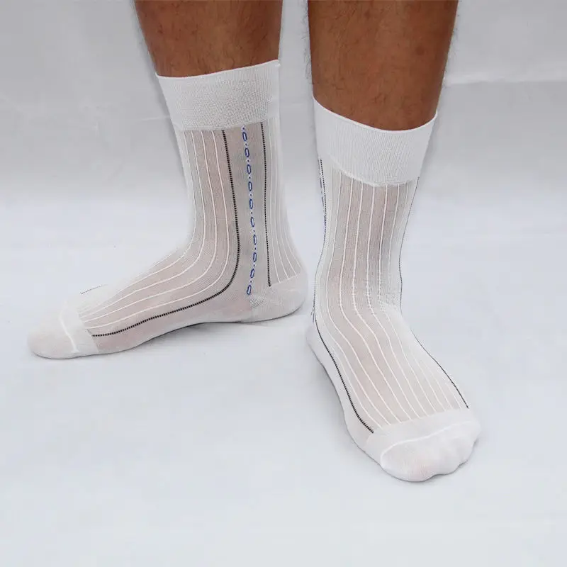 5 Pairs Large Men's Mid-Calf Polyamide Sheer Socks Fashion Jacquard Summer Thin Breathable Long Silk Socks Man Gift High Quality