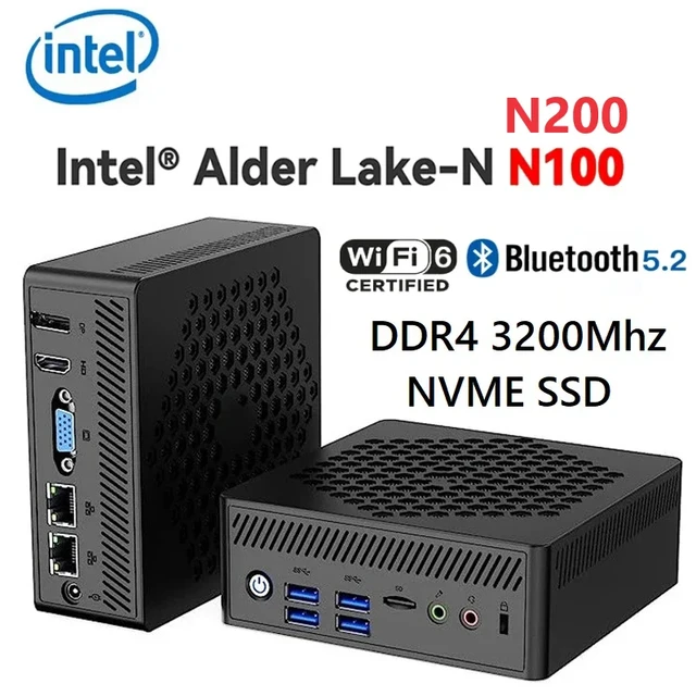 Fanless Mini PC Intel Alder Lake N100 N200 Mini PC Desk Computer Windows 11  Pro DDR4 16GB RAM 256GB NVMe SSD WiFi 6 BT5.2 - AliExpress