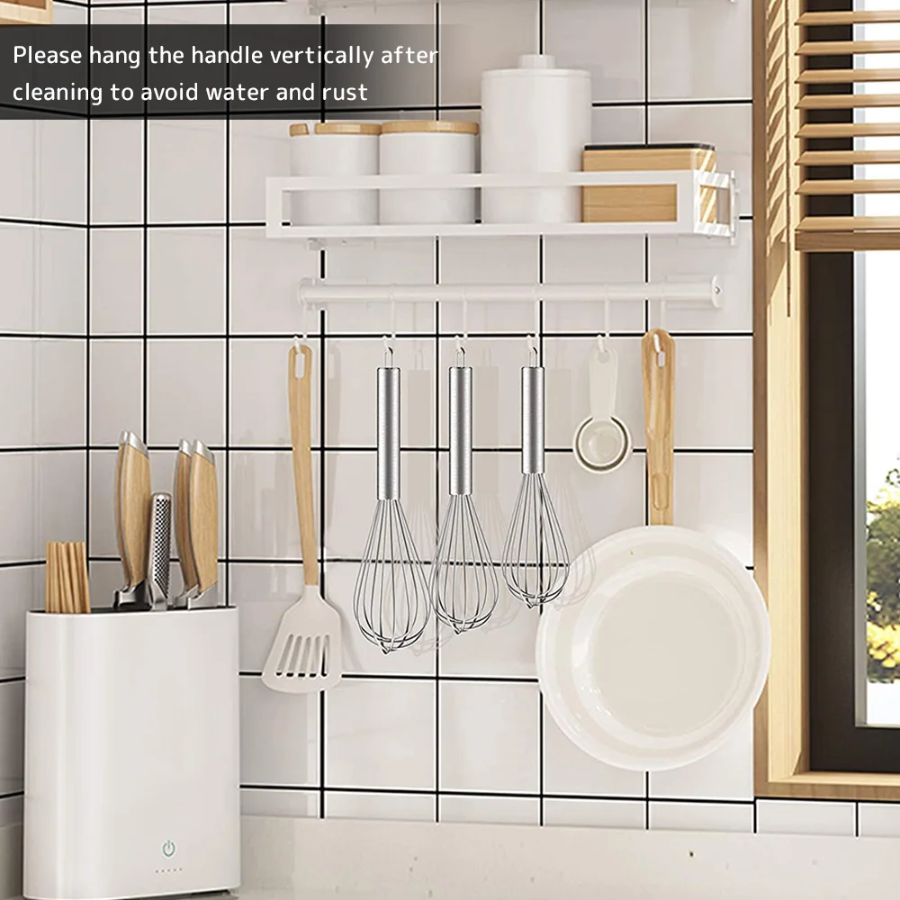 3Pcs Egg Whisk Stainless Steel Egg Beater 8/12/10inch Hand Whizzy Whisk Rustproof Hand Whisk Semi Egg Mixer Baking Tool