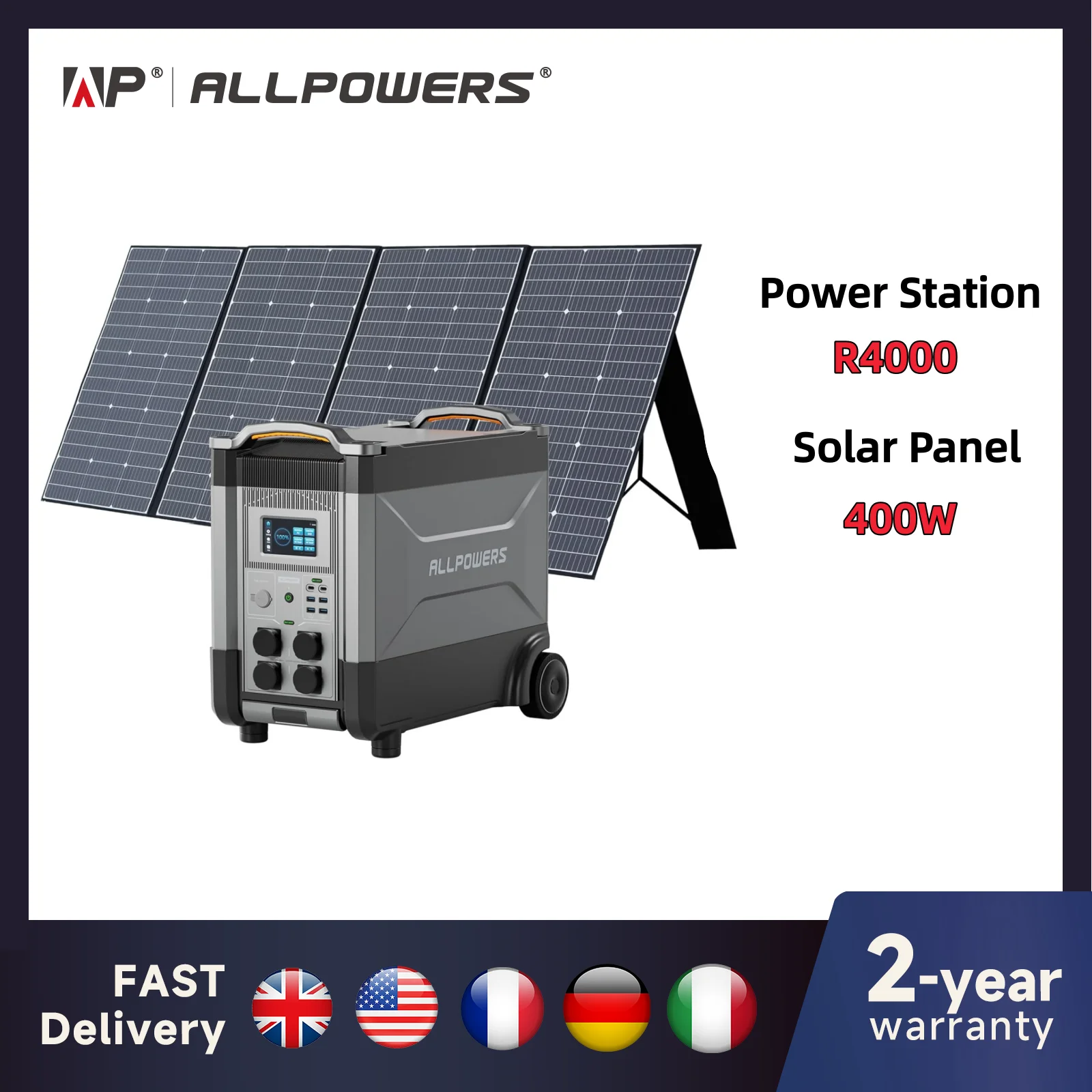Allpowers-ソーラー発電機r4000、400wソーラーパネル、4x4000 w (6000w) ACコンセント、3600whポータブル発電�