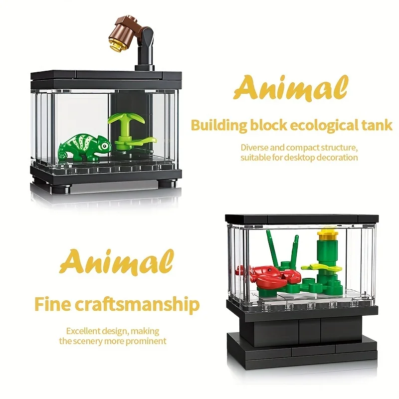 34PCS Lizard Ornamental Box Building Blocks Set Mini Fish Tank Series Assemble Bricks DIY Children&rsquo;s Educational Gift construction blocks building blocks racing car building blocks car building blocks anime block toys