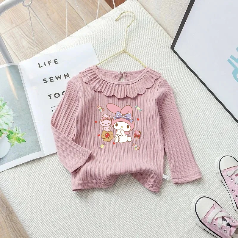 

Kawaii Sanrio Hello Kitty Cinnamoroll Children Long-Sleeved T-Shirt Anime My Melody Cute Printing Bottoming Shirt Baby Tops Gift