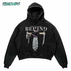 Men Hip Hop Hoodie Streetwear Vintage Manga Character Graphic Print Sweatshirt Harajuku 2024 Japanese Anime Hooded Pullover ZS15