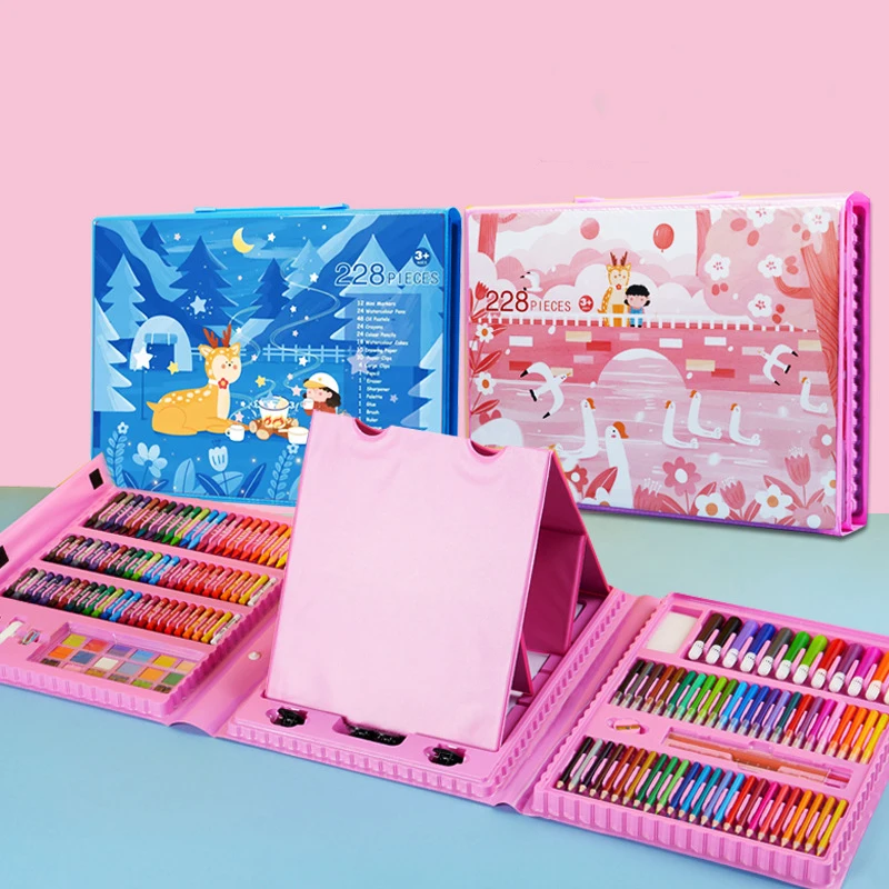 Kids Drawing Set Suitcase Drawing kit Children Art Set Watercolor Markers Crayons Art Painting Tools For Boys Girls Gifts 228Pcs