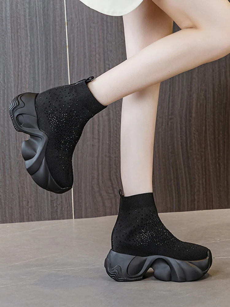 Women's 8cm Stretch Knitted Sock Platform Boots - true deals club