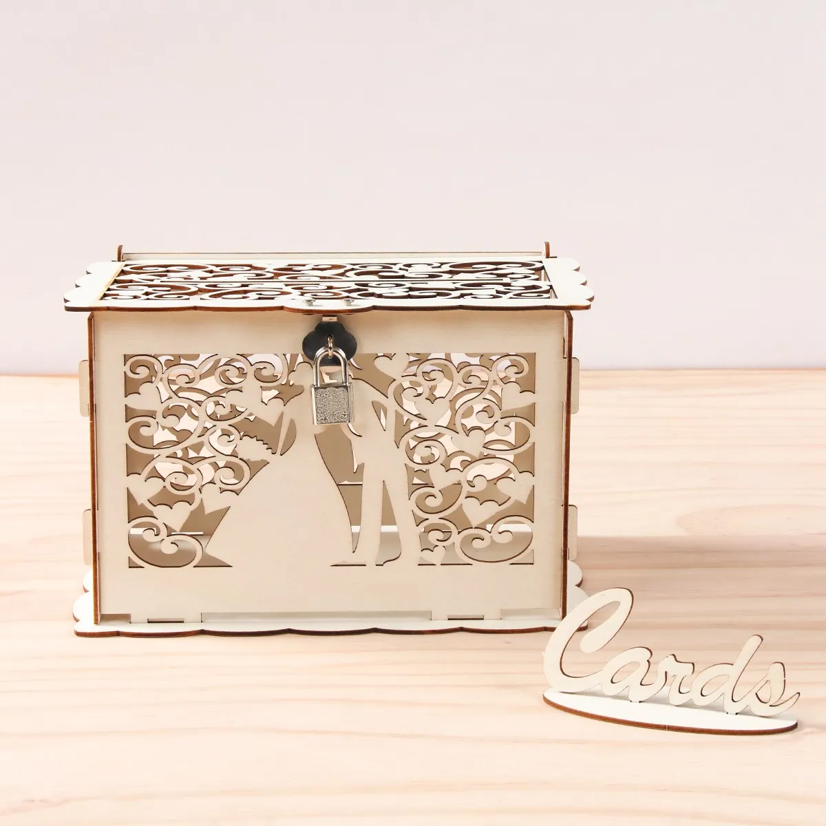 Wooden Gift Card Boxes Wedding Gift Card Box Money Box with Lock DIY Wedding Decoration Party Supplies