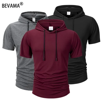 Summer Men\'s Hooded Sweatwear Casual Short Sleeve Loose T-shirt Solid Color Lightweight Hoodie Fitness Breathable Tops 1