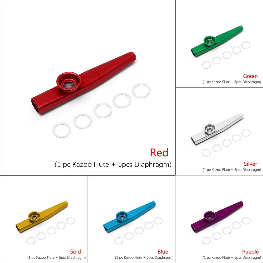 Musical Instruments Children Kids Silver Aluminum Harmonica 5 Pcs Diaphragm Kazoo Flute Metal