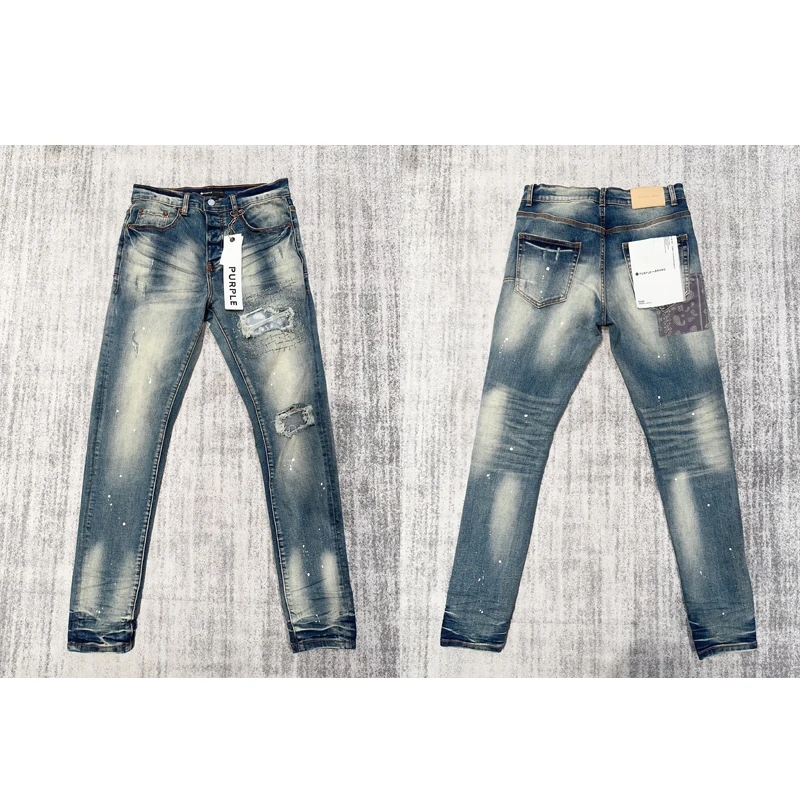 

Purple Brand Jeans Fashion Trend New Do Old Ripped Skinny Denim Pants American High Street Men's Clothing