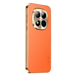 Luxury Vegan Leather Phone Case with Alloy Lens Frame and Shockproof Design for Redmi note 15 pro+ 5g (Orange)