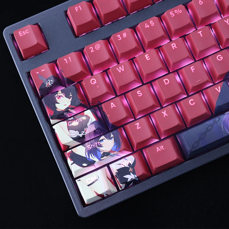 Teclas Conjunto Seele Vollerei Stygian Keycap Pbt Corante Subbed Backlit Keycaps Honkai Impacto Anime Gaming Key Caps Perfil Cereja 108 - Imagem 6