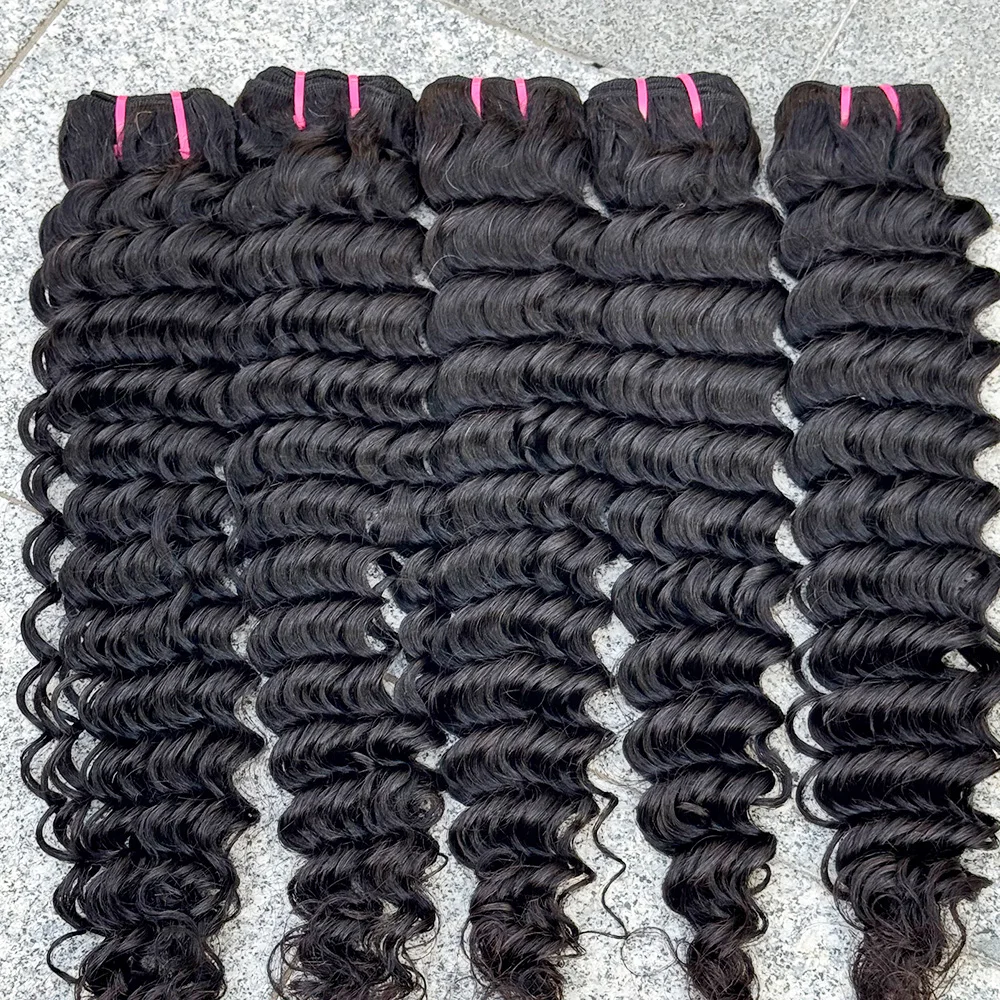 Deep Wave Bundles Natural Color 100% Human Hair Bundles Hair Weave Extension Deep Curly Bundles for Black Women 100g/Bundle