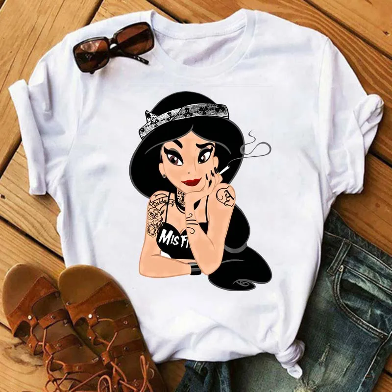 

New Smoking Princess Print T-shirts Woman Summer Casual Short Sleeves Clothes Aesthetic Fashion Disney T Shirt Women Tops Tee