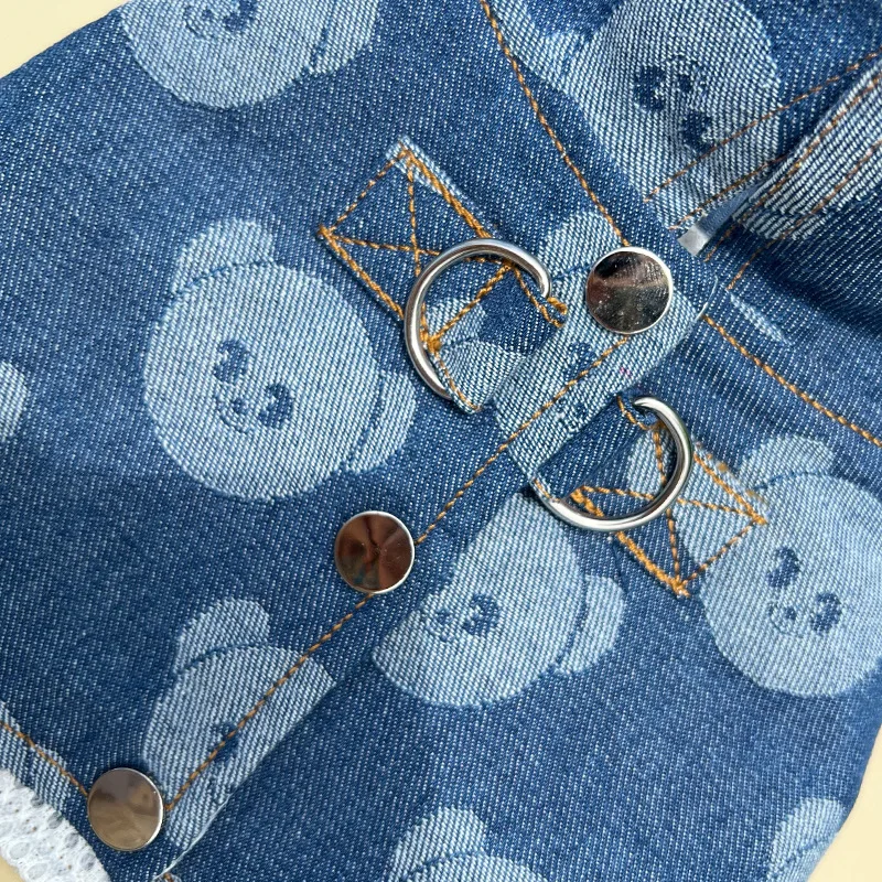 Denim Dog Harness And Collar Set With Leash, Cute Blue Puppy Vest_voghion.com