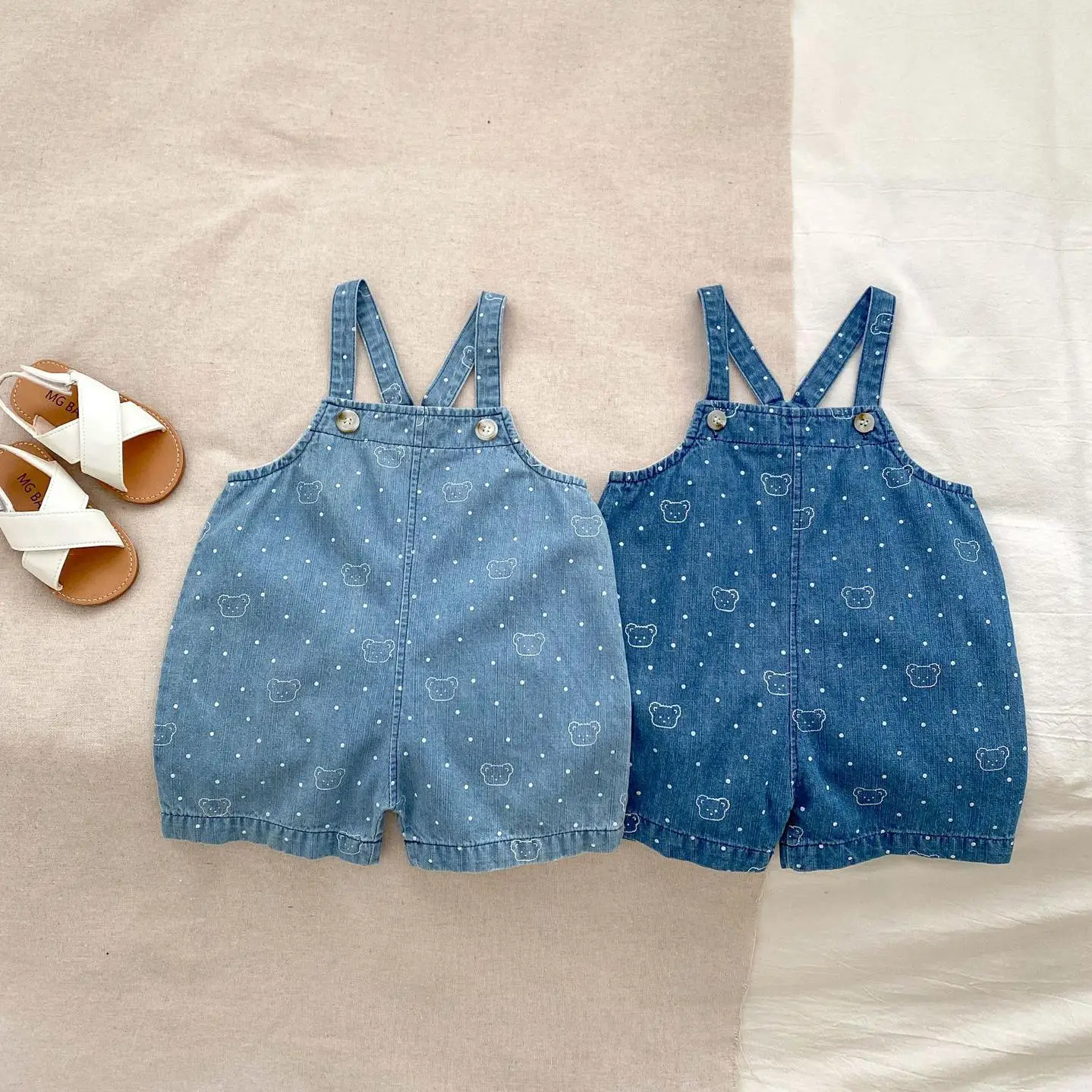 

Ins Summer Costume Kids Cartoon Bear Denim Overalls Girl Children Print Loose Jumpsuit Boy Baby Cotton Casual Suspenders Pants