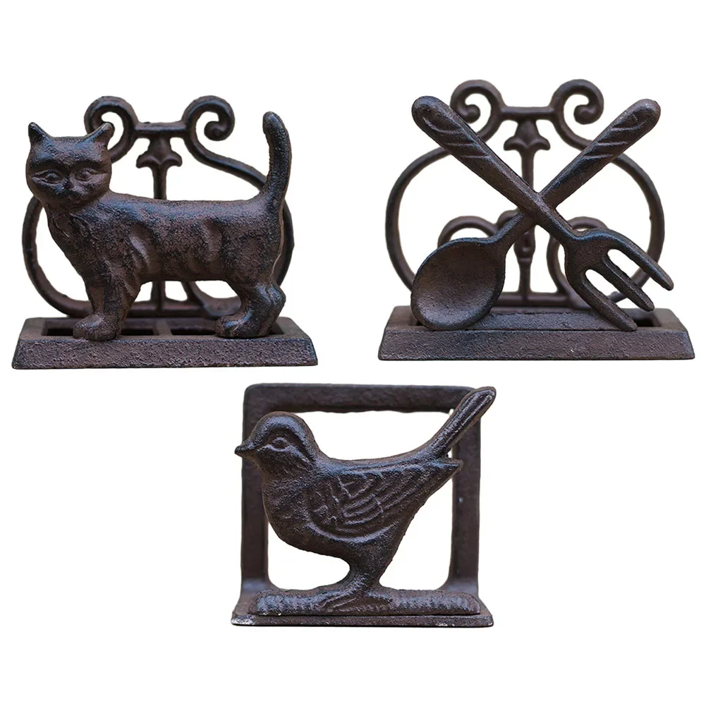 

Imitation Animal Cast Iron Paper Towel Holder Desktop Fork And Spoon Household Metal Napkin Paper Towel Holder Accessories