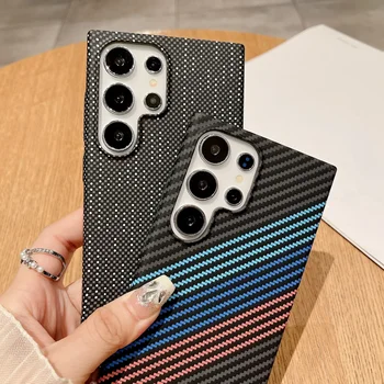 Ultra Thin Carbon Fiber Texture Armor Magnetic For Magsafe Case For Samsung S25 S24 S23 S22 Note 20 Ultra 10 Plus Hard PC Cover 3