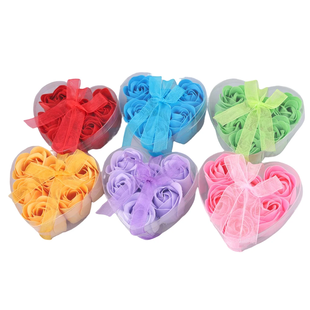 

6pcs Free Shipping High Quality 7 Colors Heart Rose Soap Flower for Romantic Bath And Gift Natural Food Grade Ingredient