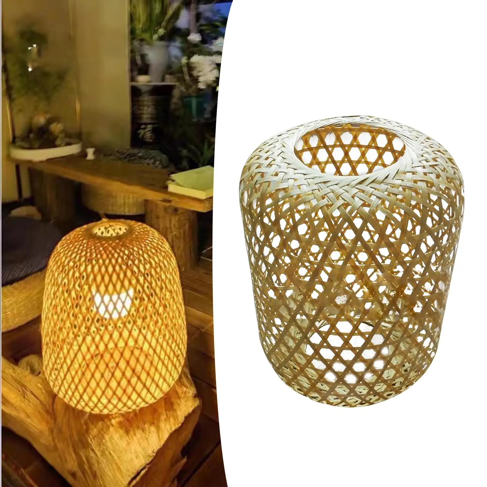 Classic Woven Bamboo Lamp Shade Ceiling Light Fixture Pendant Light Lampshade Droplight Fitting for Nursery Living Room Home