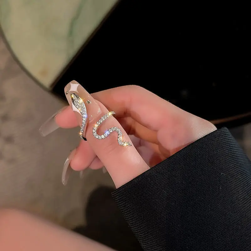 Gothic Rhinestones Open Snake Ring Adjustable Animal Rings Reptile for Men Women Fashion Punk Boy Girl Birthday Jewelry Gifts
