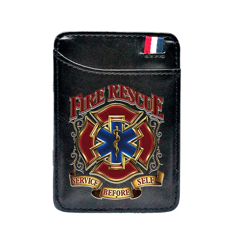 

Black Fashion Fire Rescue Service Before Self Leather Magic Wallets Classic Men Women Money Clips Card Purse Cash Holder BE509