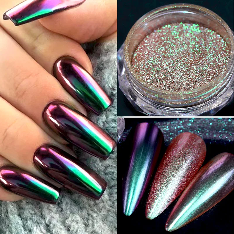 Magic Mirror Nails Powder Nail Art Glitter Decoration Metallic Mirror Effect Holographic Aurora Chameleon Pigment Powder# 1 Jars nail powder,acrylic nail powder