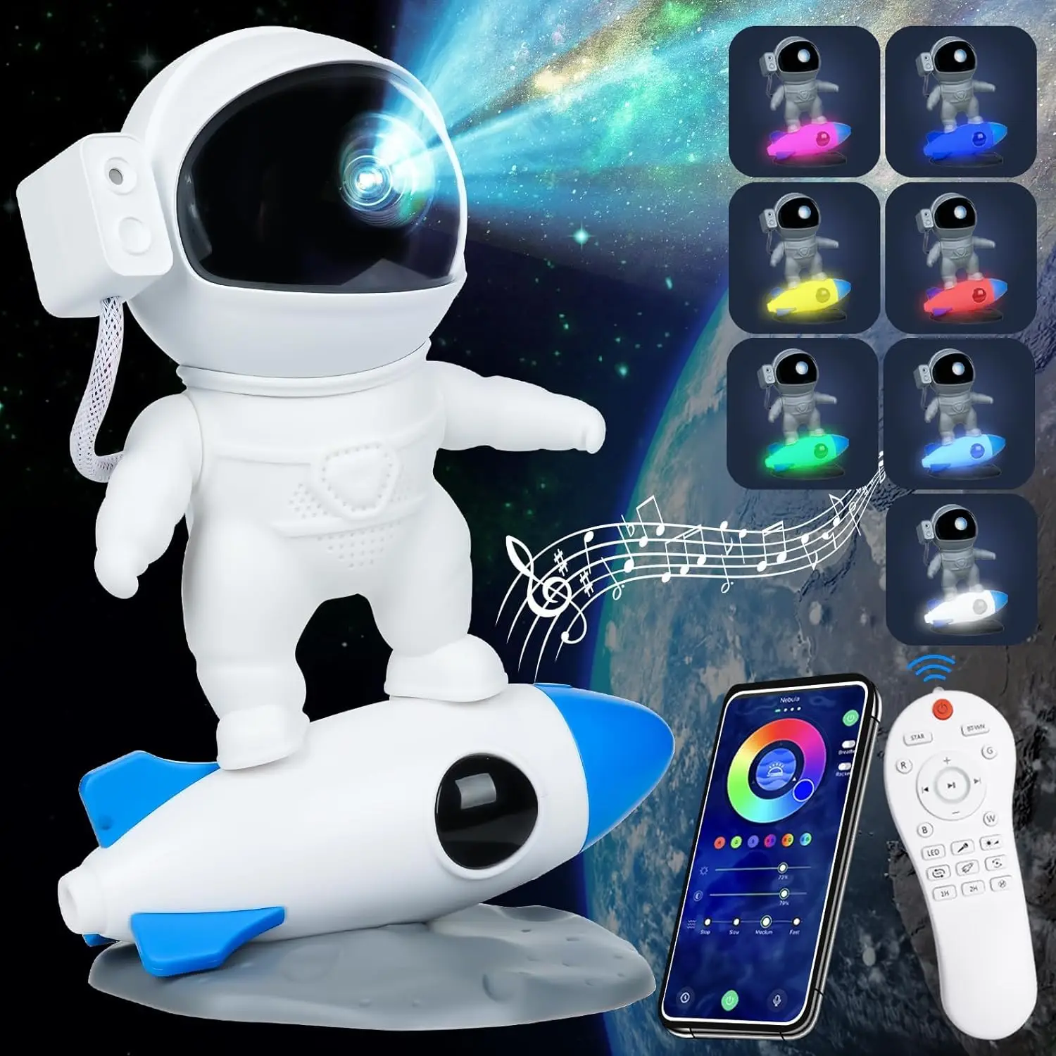 

Kids Rocket Astronaut Star Projector Night Light with Remote Control 360 Adjustable Design Nebula Galaxy Lighting for Children