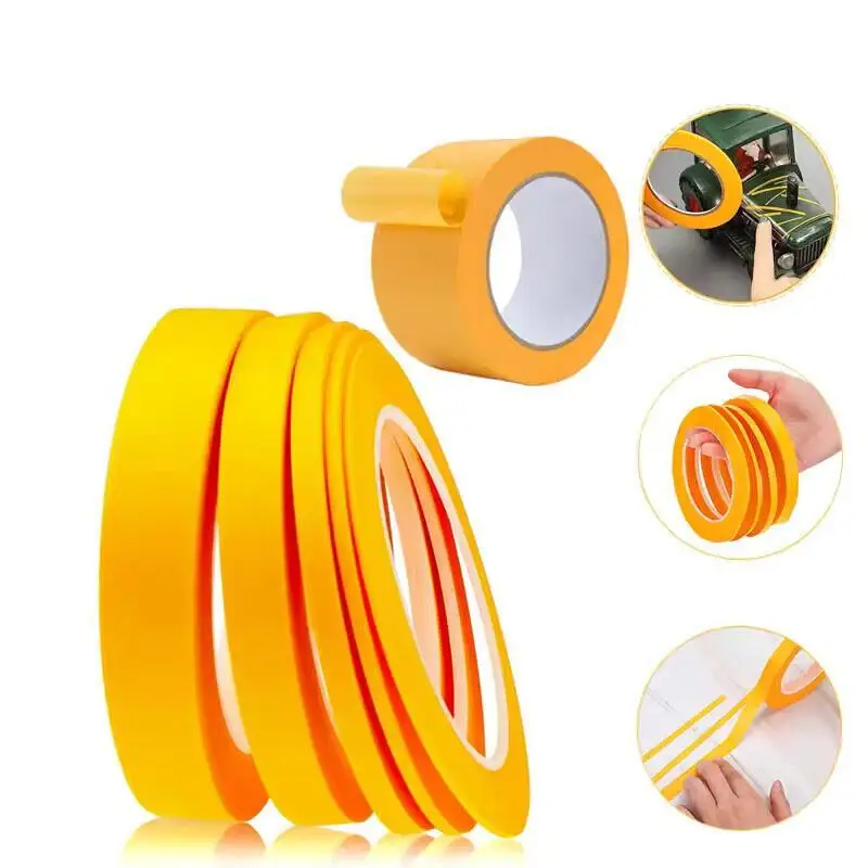 Professional Yellow Masking Tape for Precision Car Painting, Flexible Width Textured Paper, No Residue Easy Tear, Versatile Length Options