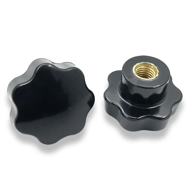 5PCS/Lot M6 M8 M10 M12 Thread Bakelite Lathe 7Star Shape Knob Non-Through Hole Brass Female Thread Nut Clamping Knob Handles machine tool knobs